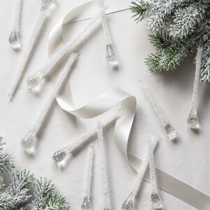 Balsam Hill Nordic Frost Frozen Teardrop Ornament Collection Set of 12